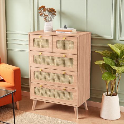 Commode 5 tiroirs – Dimensions 60 x 34 x 91 cm – Bois massif – Rangement pour chambre et salon (1/5)