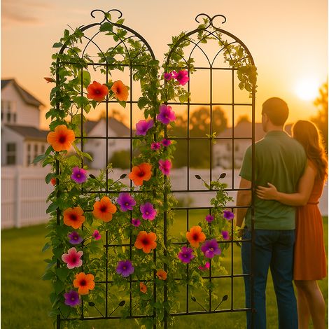 Enrejado de jardín 50.8x180.3 cm negro de metal galvanizado para plantas trepadoras, juego de 2 (1/5)