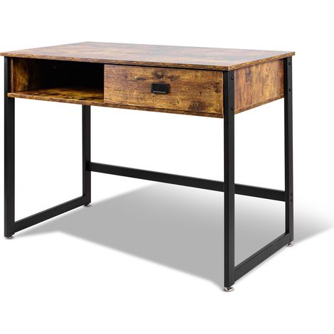 Otari - Schreibtisch im Industriestil mit Schublade und Ablagefächern, 110x50xH76 cm