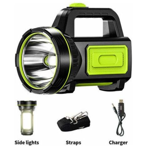 Lampe torche LED rechargeable USB puissante de mAh avec lumière latérale, lampe torche étanche pour randonnée d'urgence, chasse en camping (avec lumière latérale) (1/5)