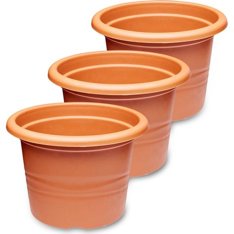 Garronda Pot de Fleurs Plastique Pot Rond pour Fleurs et Plantes GD-0022 (3 Pièces Terracotta, ⌀ 23cm H 16,5cm)