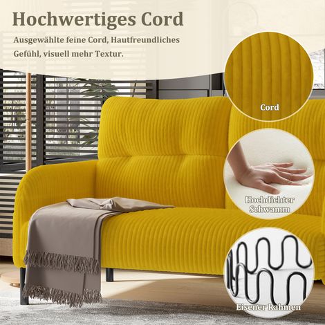 Canapé 2 places velours côtelé, assise moelleuse et dossier élevé, rangements latéraux intégrés, piètement métallique, confort douillet et maintien ferme, idéal coin cosy bureau ou salon. (1/5)