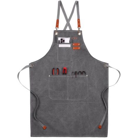 Tablier de travail en toile, Tablier de travail multifonction avec 3 Poches À Outils,Tablier à outils avec croiser en arrière (1/5)