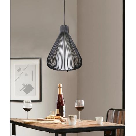 Lampadario sospensione goccia gabbia metallo E27 pendente moderno nero bianco Nero (1/4)