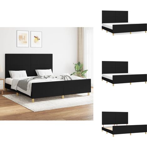 Cadre de lit sans matelas noir 160x200 cm tissu - Cadre De Lit - Lit Double - Literie - Meuble Chambre - Têted'oreiller Ajustable (1/5)