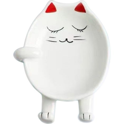 Spoon Rest - Ceramic Cat Shape - Heat Resistant Stove Top Utensil Holder - For Kitchen Counter - 1 Piece (1/5)