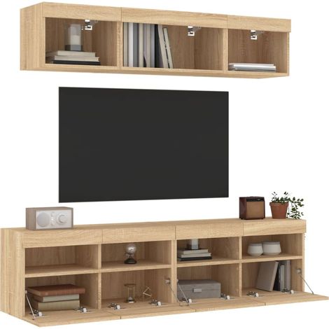 Unités murales TV avec LED 5 pcs chêne sonoma bois d'ingénierie (1/5)