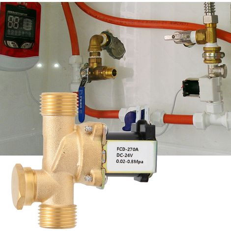 Électrovanne solénoïde en laiton G1/2" normalement fermée, interrupteur d'entrée d'eau (DC24V) (1/5)