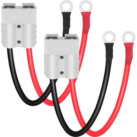 Connecteur de batterie 50A avec joint torique câble de connexion de batterie fiche de chargeur pour chariot élévateur, treuils de remorque caravanes bateaux systèmes solaires (25 cm 2 pièces)