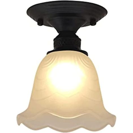 Plafonnier semi-encastré à 1 lumière, abat-jour en verre noir et blanc en forme de fleur – Plafonniers for couloir, foyer, douille E27 (sans ampoule) (1/4)