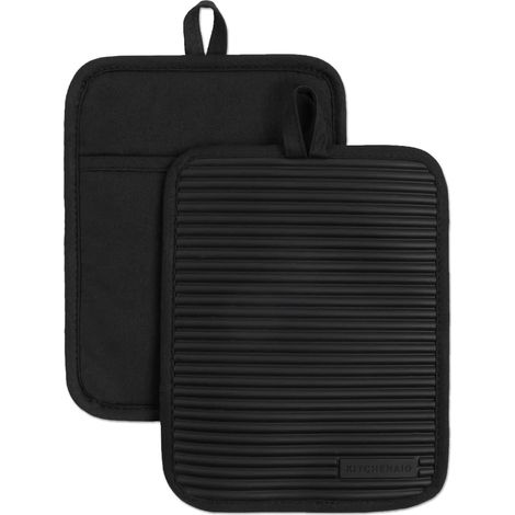 Support à casseroles en silicone souple nervuré, lot de 2, noir mat, 17,78 cm x 22,86 cm (1/3)
