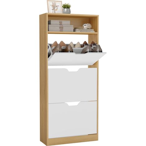 VASAGLE CUSTOS Collezione - Scarpiera, Scaffale Portascarpe, Scomparto Aperto, Divisorio Regolabile, Ingresso, 3 Ante a Ribalta, 24 x 60 x 139 cm, 15-18 Paia, Rovere Dorato e Bianco Nuvola LBC046YA02 (1/5)