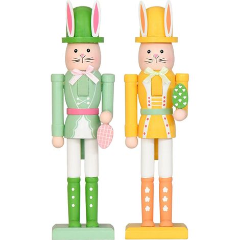 Lot de 2 Casse-Noisettes Décoratifs en Bois de Lapin de Pâques 30 Cm, Figurines Peintes la Main pour Décoration Intérieure Printanière, Ornement Festif pour Table et Étagère (1/5)