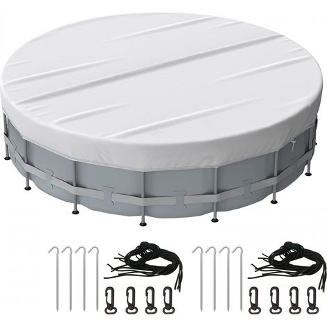 Cubierta redonda para piscina, impermeable y a prueba de polvo, con accesorios de fijación, con cordón ajustable, diámetro de 18 pies (plateada). (1/5)
