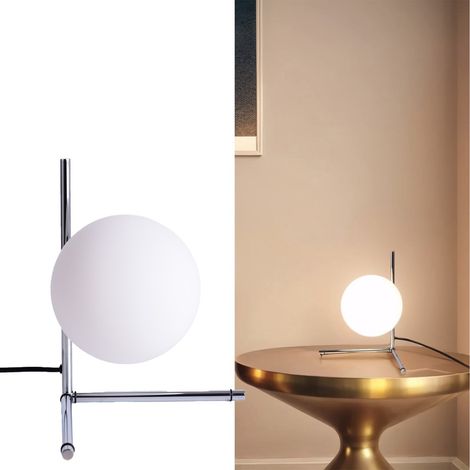 Lampe de table moderne avec globe en verre Ø15 cm, E27, chromée