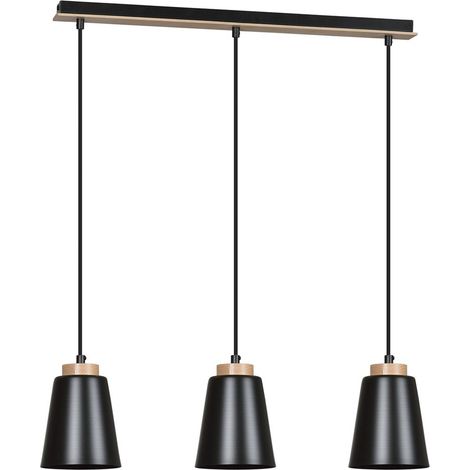 Lampada a Sospensione Bolero, Acciaio verniciato a polvere, Legno, Nero, 66x100x14 cm (1/5)