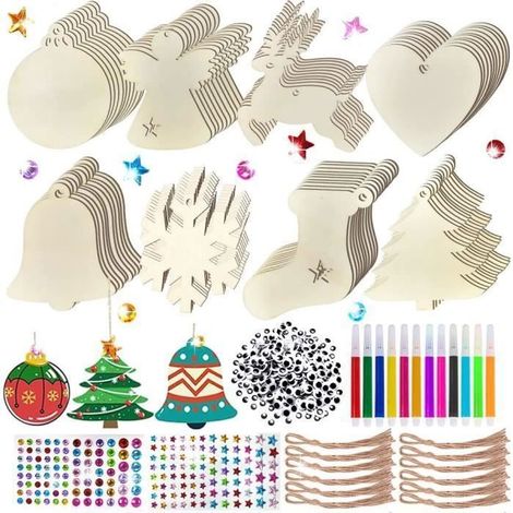 Décoration de Noël - Bois - 80 Pièces - 12 Crayons - Étiquettes à Suspendre - Multicolore (1/4)