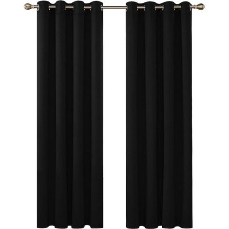 Thermoisolierende Verdunkelungsvorhänge, modernes Ösen-Design, 107 x 214 cm, Schwarz, 2-teilig (1/3)