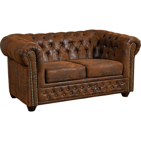 OXFORD Divano Chesterfield - stoffa / marrone - stile Coloniale 148x86x72