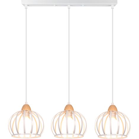 NORCKS Vintage Pendant Light, 20 cm In Diameter, 3 Lights, Round Metal Shade, Modern Style, White, E27 Bulb (1/5)