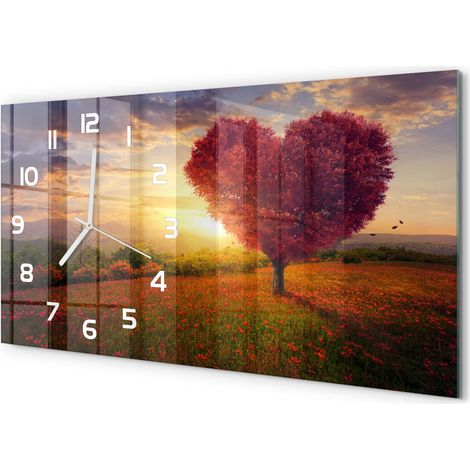 Horloge Murale XXL 60x30 cm Design Moderne en Verre Trempé Salon Salle à Manger Cœur du champ d'arbres (1/5)