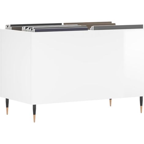 Meuble de Rangement Armoire à disques Bibliothèque blanc brillant 74,5x38x48cm bois d'ingénierie 38222 (1/5)