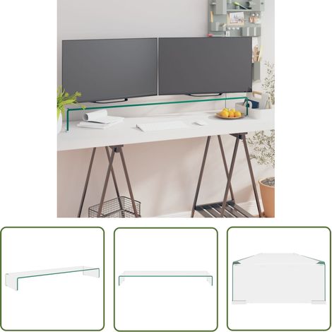 The Living Store Meuble TV/pour moniteur 120x30x13 cm verre transparent - Support Tv - Meuble Tv - Stand Tv - Support Ecran - Bureau Informatique (1/5)