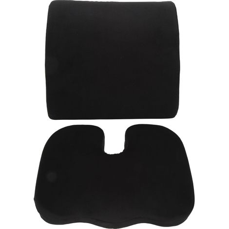 Coussins d'assise en daim noir et supports lombaires en mousse à mémoire de forme réduisant la pression sur le coccyx – idéaux pour le bureau et la voiture (1/5)