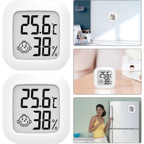 Set of 2 mini white digital thermometers and hygrometers, LCD display, for indoor temperature and humidity, for living room, kitchen, baby's room (1/4)
