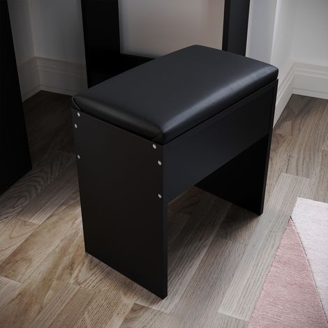 ELEGANT Dressing Table Stool Cushioned Stool Seat Bedroom Black Wooden Makeup Stool 40x24x40cm (1/5)