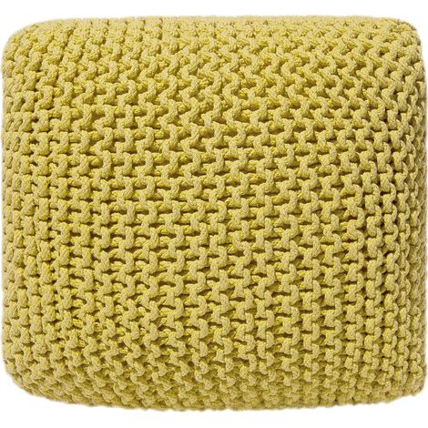 Puf otomana amarillo tejido de algodón relleno de EPS reposapiés pequeño cuadrado 50 x 50 x 31 cm Conrad (1/5)