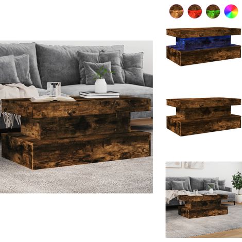 Table basse avec lumières LED chêne fumé 90x50x40 cm - Table Basse Design - Table Basse Led - Table Basse Lumineuse - Meuble Salon - Table D'appoint (1/5)