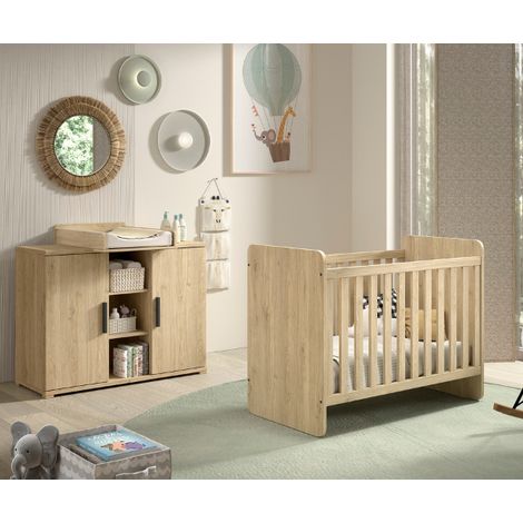 Chambre bébé Sammie: lit évolutif, commode avec planche à langer