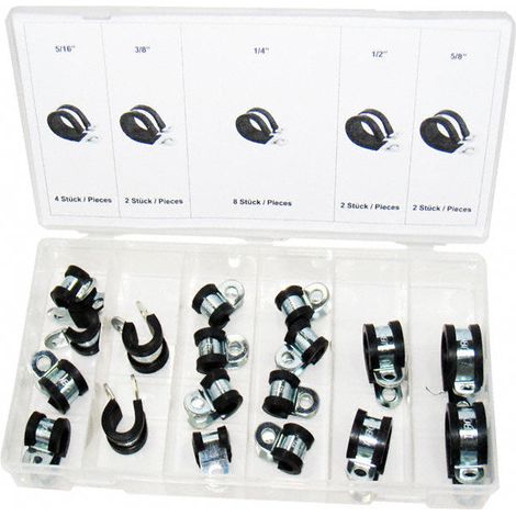 Rohrschellen Sortiment 18 Stück 6,3 bis 15,8 mm mit Gummieinlage
