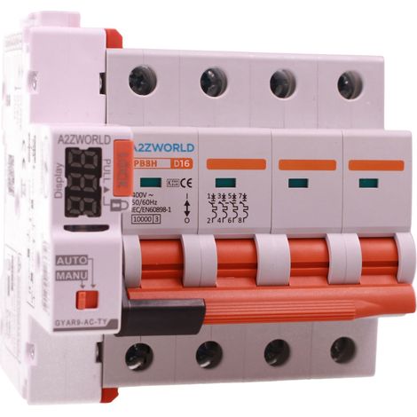 MCB Interruttore Magnetotermico Trifase WIFI Con Riarmo Automatico, Curva D 4P 5M 10000A AC 400V PB8H, Corrente Disponibile 16A 20A 25A 32A 40A 50A 63A (D16A)