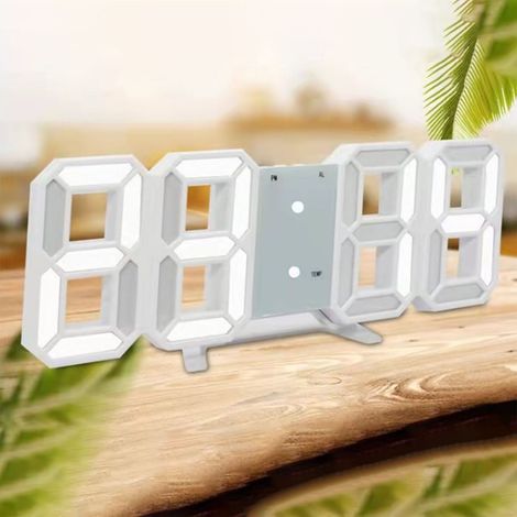 Intelligenter digitaler 3D-Wecker mit weißen Buchstaben, großem Format, LED-Anzeige und Temperaturfunktion. (1/5)