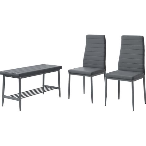 Set di panca e sedie Grand, Grigio, 85 x 46.5 cm Set da 3 pezzi, Vicco