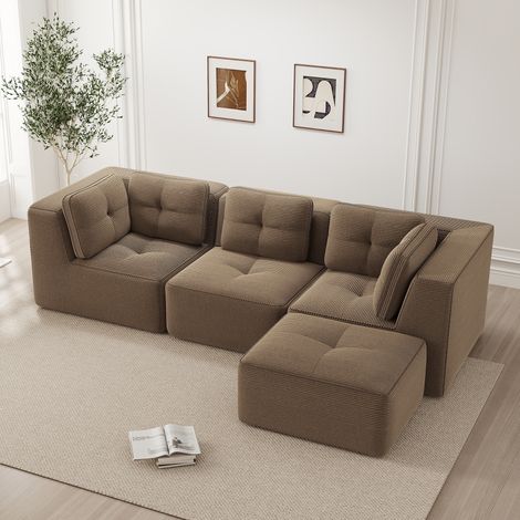 Divano angolare modulare in corduroy marrone OKMYHOME (1/5)
