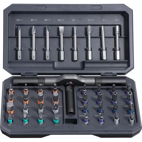 Tournevis Magnetique - Jeu de 42 Pièces avec Manche à Cliquet - Embouts en Acier Allié Chrome-Molybdène S2 - 6 35 mm - Pour Réparation Domestique et Vélo (1/5)