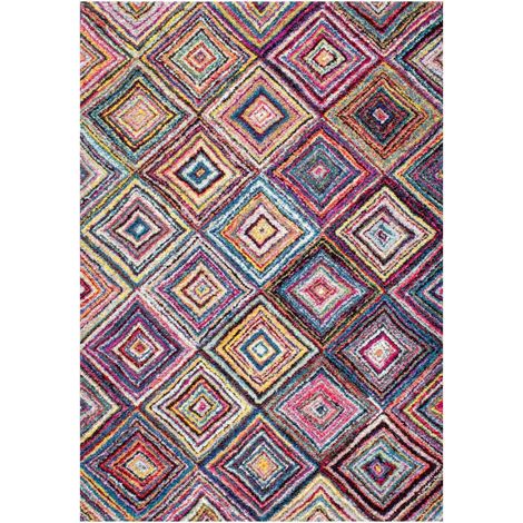 Tapis rectangle 40x60 cm tissé multicolore – Motif géométrique – Polypropylène – Hypoallergénique – Anti-acariens – Pour chauffage au sol – Unamourdetapis (1/6)
