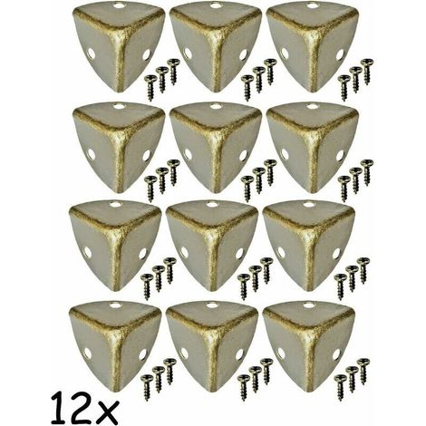 12 Antique Style Round Corner Protectors, Metal Box, Furniture and Shelf Fittings, Edge Protector, Vintage Brass Look, Set of 12, Screws Included (1/4)