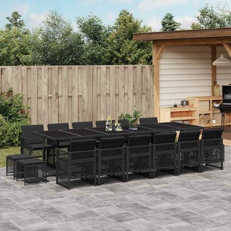 Ensemble à manger de jardin 17 pcs-Salon de jardin coussins noir résine tressée 205297 (1/5)