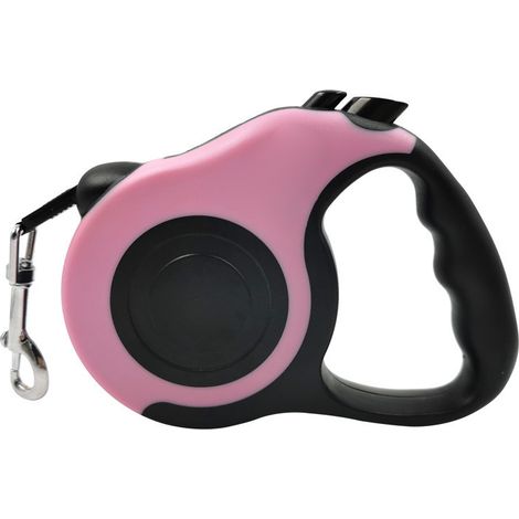 Laisse rétractable pour animaux de compagnie avec commande par bouton et poignée ergonomique, ceinture de promenade sécurisée pour chiens, chats et lapins, 5 m (16,4 pi), rose (1/5)