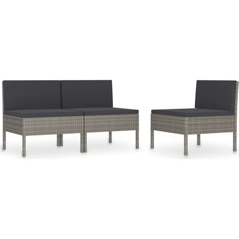 Maison Exclusive - Sedie da Giardino 3 pz con Cuscini in Polyrattan Grigio (1/5)