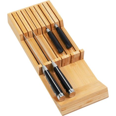 Messerblock Bambus für Schublade, 9 Messer & Wetzstahl, 42cm (1/4)