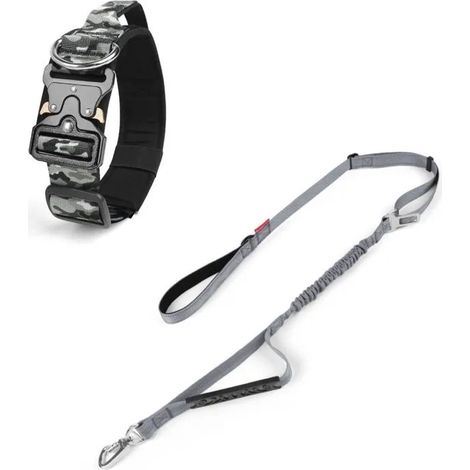 Collier tactique pour chien, en nylon résistant avec poignée en métal, laisse réglable (1/5)