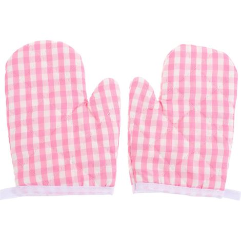 2PCS Kids Oven Mitts résistants à la chaleur, Gants de four à micro-ondes anti-baldal (à carreaux roses) (1/5)