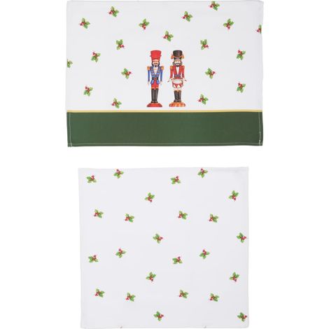 Set de table et serviette Casse-Noisette Noël blanc en coton (1/4)