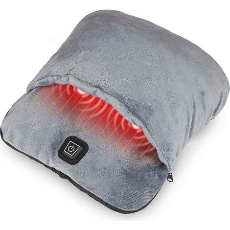 Chauffe-pieds électrique ERQVHQV, manchon chauffant, coussin chauffant rapide, chauffe-pieds en flanelle ultra-douce alimenté par USB avec fonction de chauffage et de massage par vibration, 30 x 36 cm