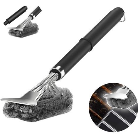 Spazzola per griglia 3 in 1: spazzola e raschietto per la pulizia con manico lungo, accessorio per griglia in acciaio inossidabile, spazzola multifunzionale in acciaio, spazzola speciale per griglia (1/5)